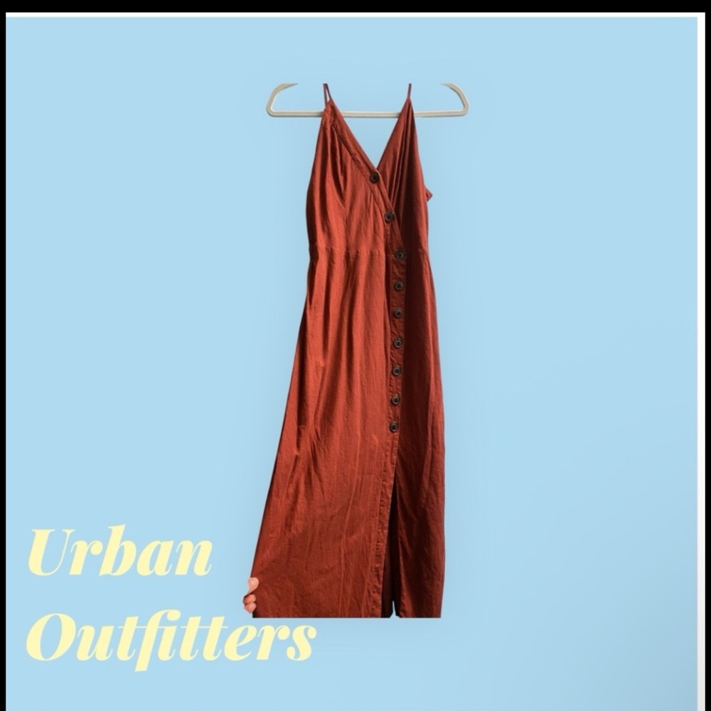 Urban outfitters linen blend Button-Front Midi with adjustable Straps - Picture 5 of 6
